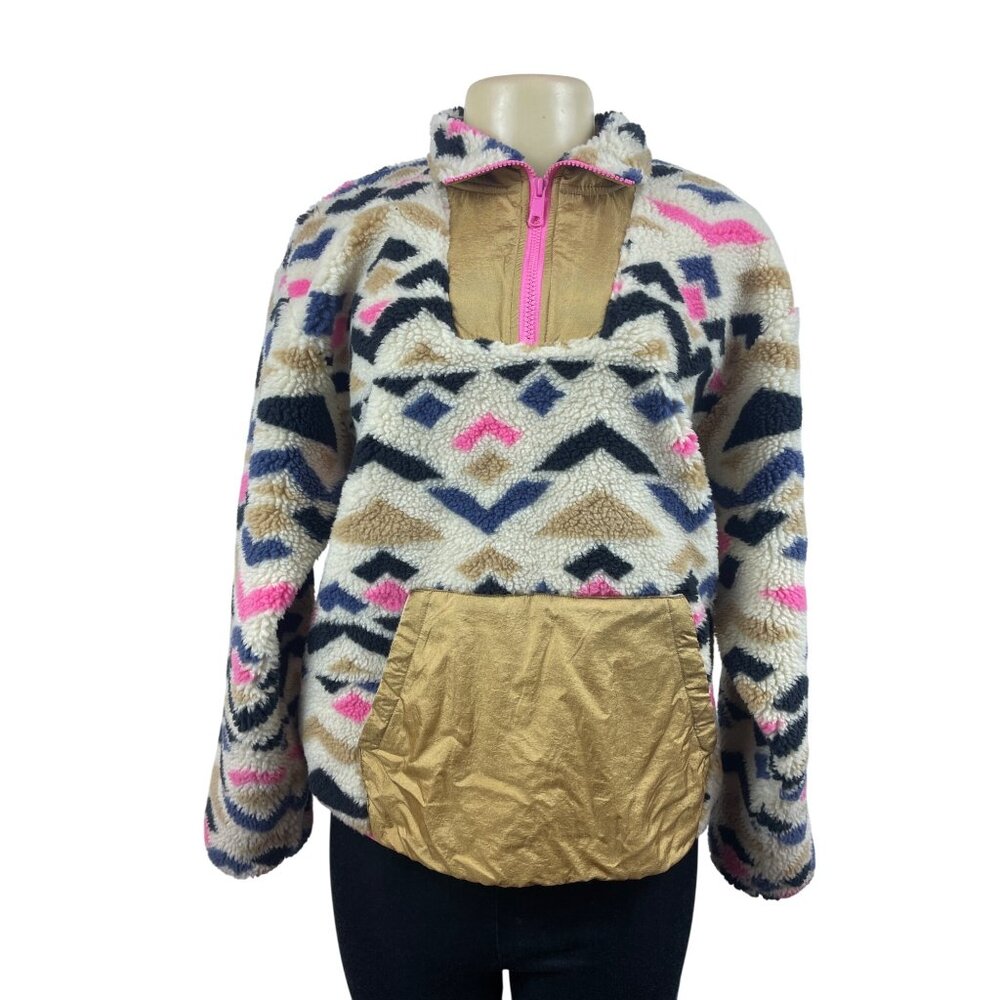 Levis Womens Large Aztec Fleece Pullover Kangaroo Pocket & Half-Zip Front Sz L